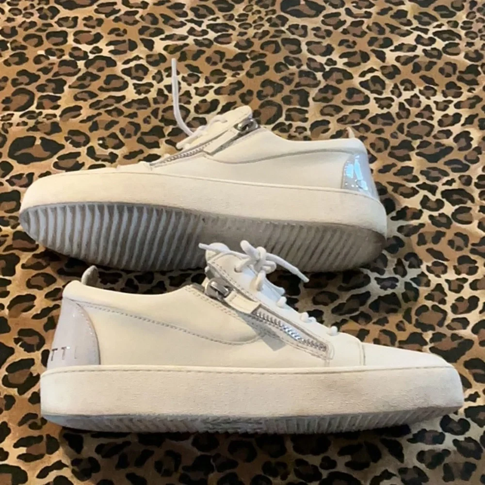 Giuseppe Zanotti Men’s White Leather Sneakers w/ Side Zippers